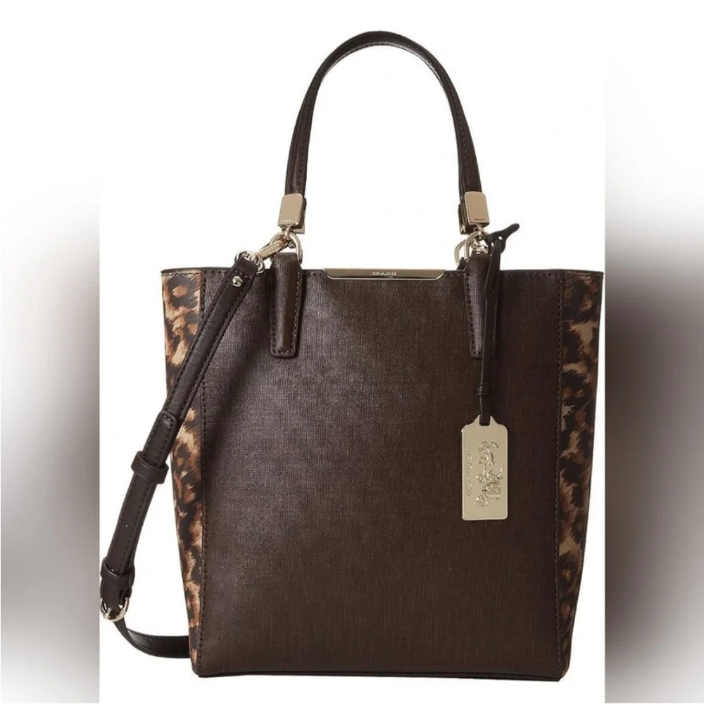 Coach Madison Mini North/South Leopard/Brown Saffiano Leather satchel DB & COA